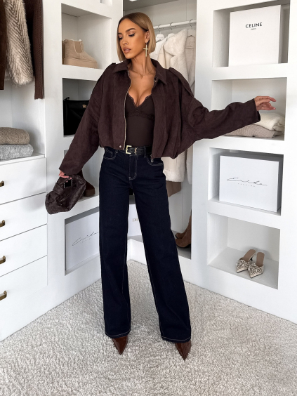 Tmavo hnedá semišová moderná bunda KUSTIRA