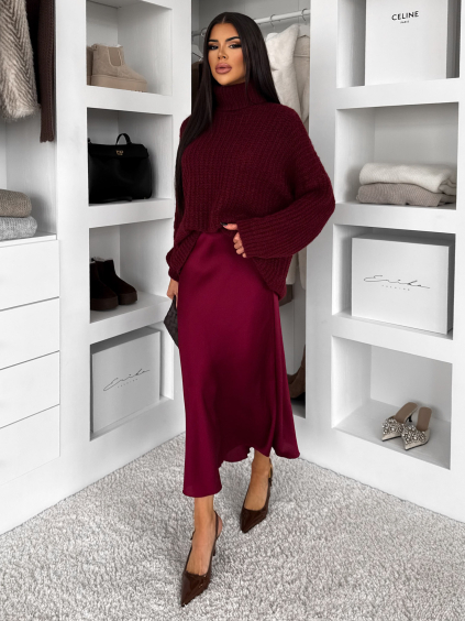 Vínová saténová dlouhá sukně VORNIKA (Veľkosť ONESIZE)