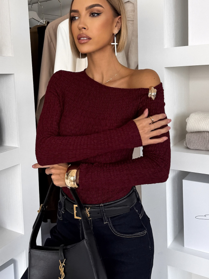 Vínové elegantné body JELVORA s dlhým rukávom