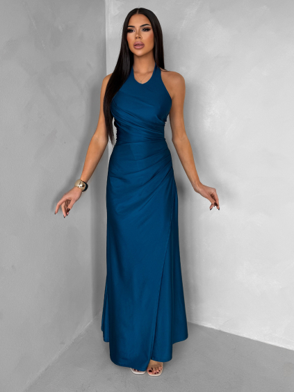 Petrolejové společenské dlouhé šaty SYVONA (Veľkosť ONESIZE)