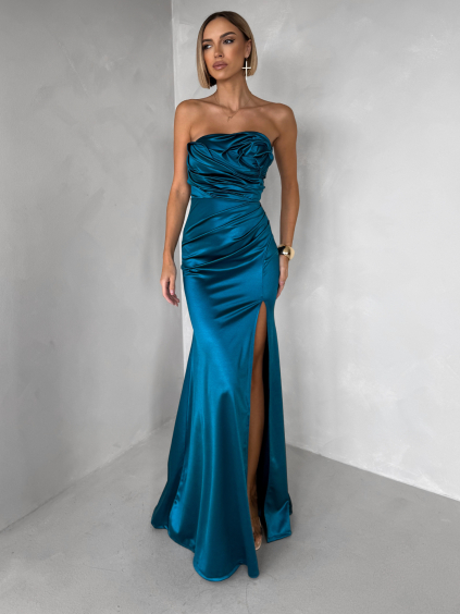 Petrolejové spoločenské korzetové šaty ZONTIRE