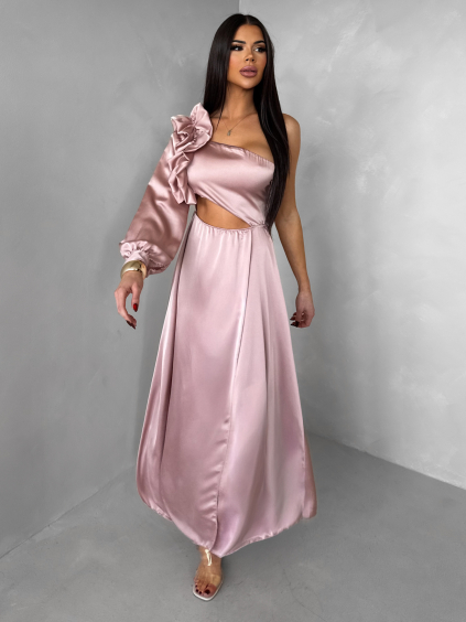 Staroružové dlhé plesové saténové šaty ZAYVIX