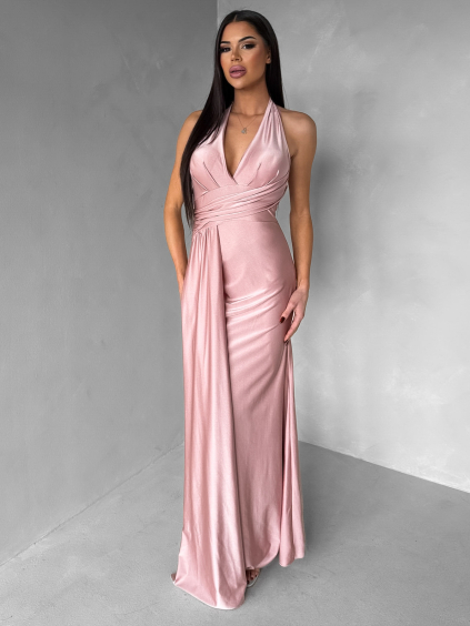 Staroružové saténové dlhé spoločenské šaty CELESTIA