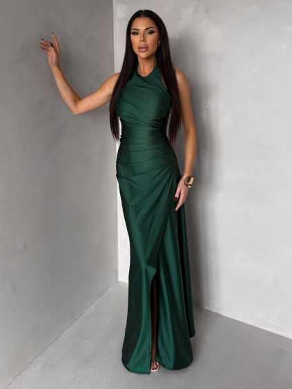 Smaragdové společenské dlouhé šaty SYVONA (Veľkosť ONESIZE)