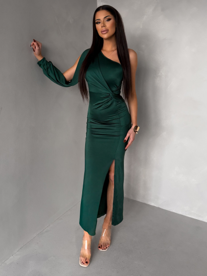 Smaragdové společenské večerní šaty DUFOUR na jedno rameno (Veľkosť ONESIZE)