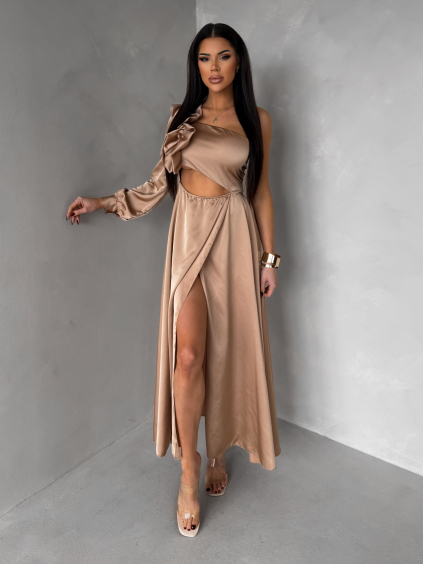 Zlaté dlhé saténové spoločenské šaty ZAYVIX