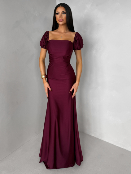 Bordó společenské dlouhé plesové šaty LUNZARO (Veľkosť ONESIZE)