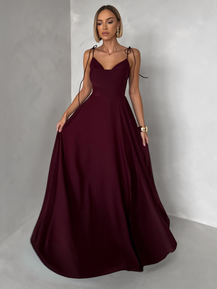 Bordó společenské dlouhé šaty LERDISEL na ramínka (Veľkosť ONESIZE)