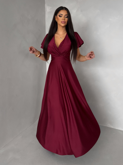 Bordové spoločenské jednoduché dlhé šaty JUNADIE