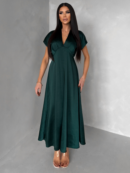 Smaragdové elegantní jednoduché midi šaty OMNIS (Veľkosť ONESIZE)
