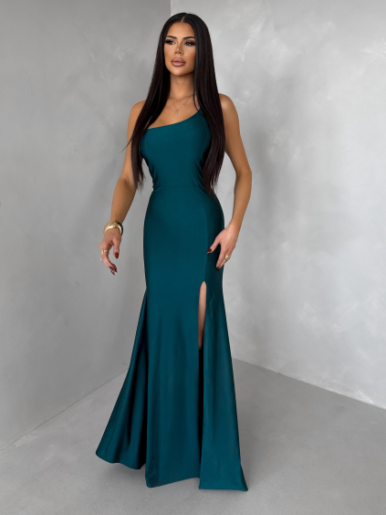 Smaragdové společenské asymetrické šaty GAREVIA s rozparkem (Veľkosť ONESIZE)