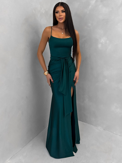 Smaragdové společenské dlouhé šaty BELUNA (Veľkosť ONESIZE)