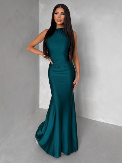 Smaragdové spoločenské dlhé šaty LETERA s riasením