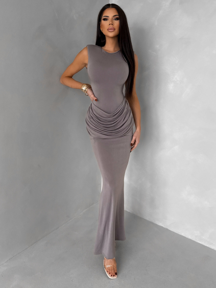 Šedé spoločenské tvarujúce dlhé šaty ESSENTIA