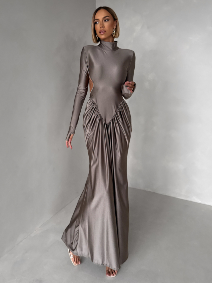 Šedé společenské tvarující šaty RELANIO s průstřihy (Veľkosť ONESIZE)