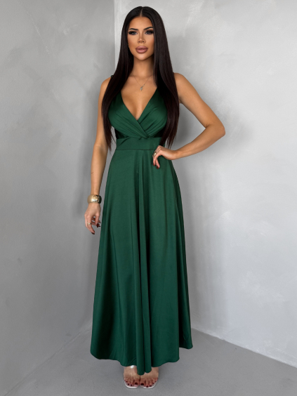 Zelené saténové společenské jedničce šaty EZMIRA (Veľkosť ONESIZE)