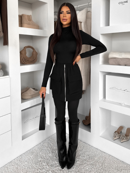 Černá mini krátká sukně GLIMARO na zip (Veľkosť ONESIZE)