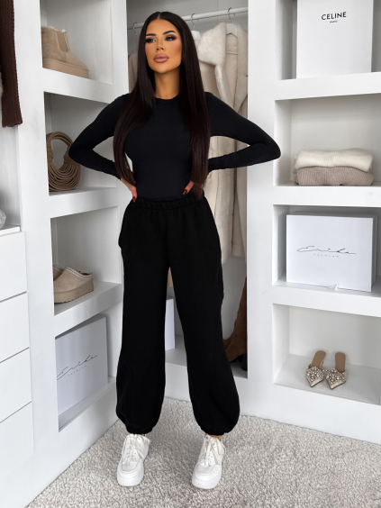 Čierne bavlnené jogger dlhé tepláky MISTY