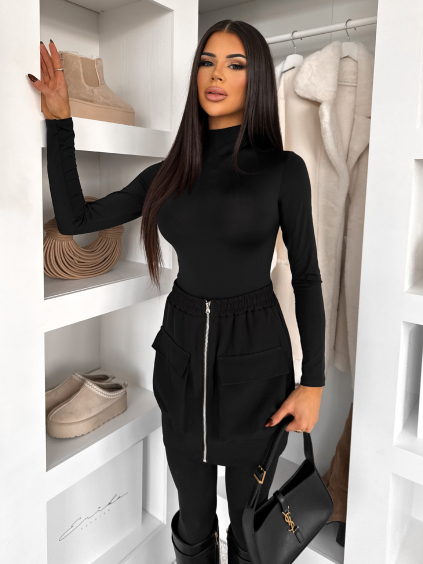 Čierne elegantné body rolák UNIDRO s dlhým rukávom