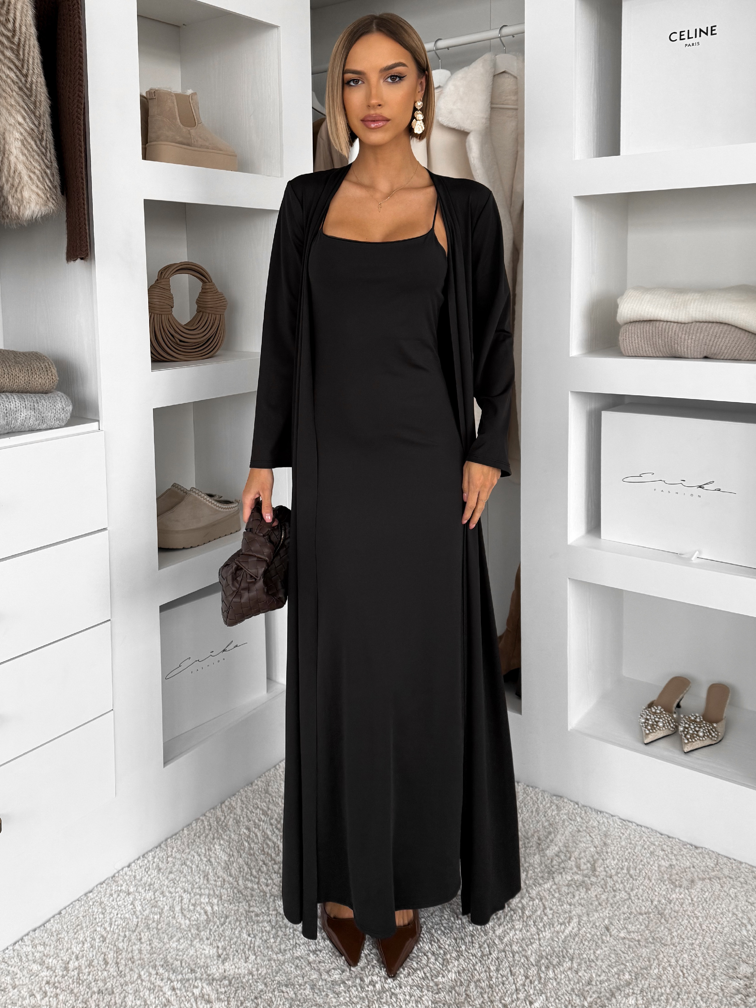 Čierny elegantný dlhý komplet set ARIVELLE Veľkosť: ONESIZE