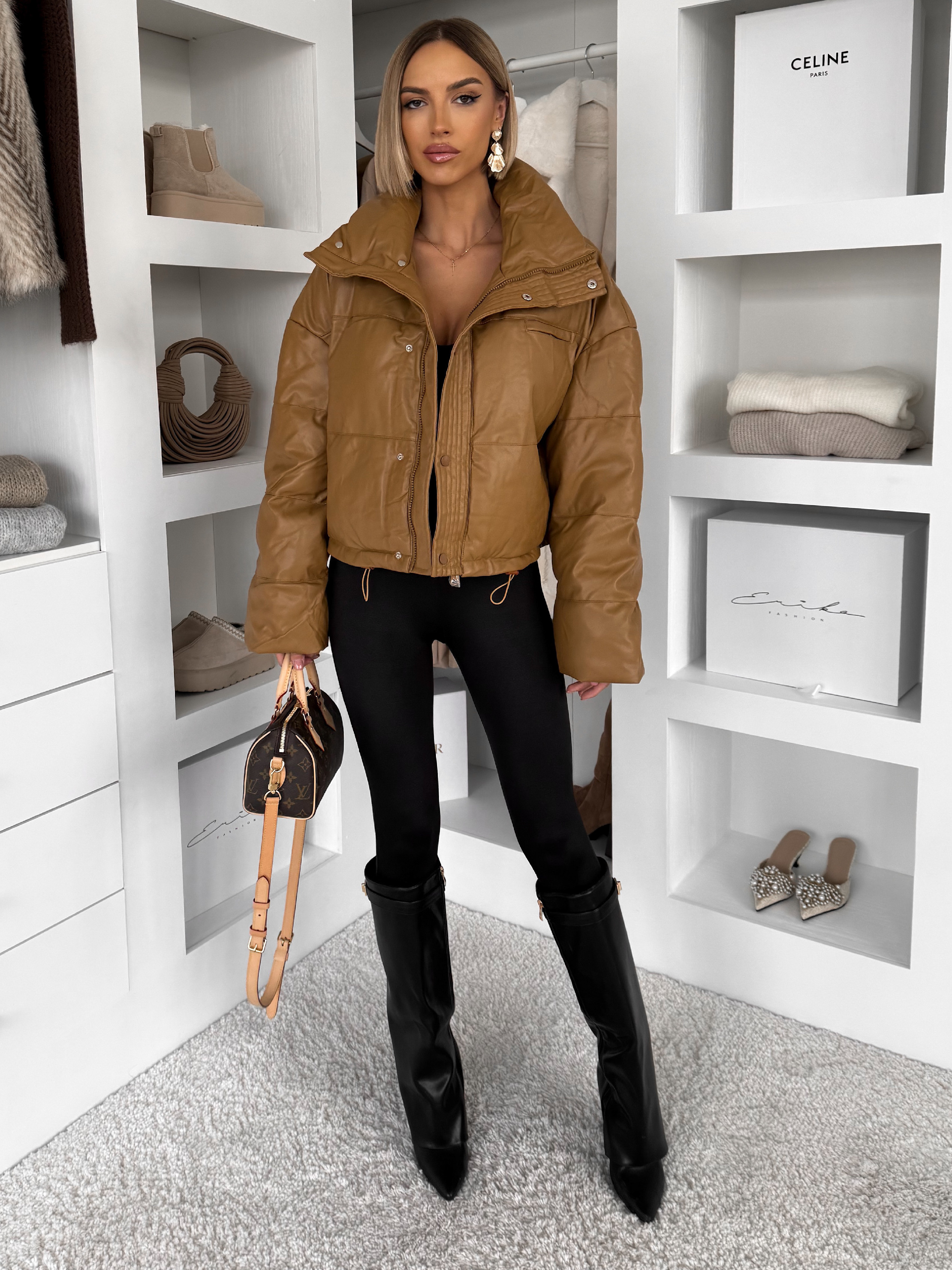 Hnedá koženková zimná bunda FROSTY Veľkosť: S/M