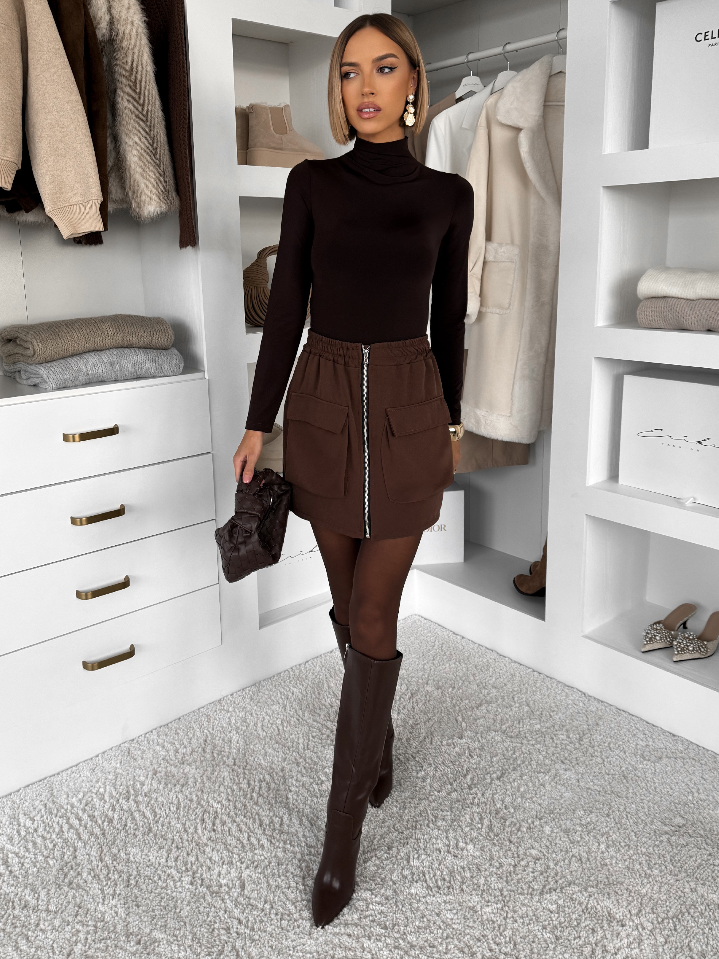 Hnedá krátka sukňa GLIMARO na zips Veľkosť: ONESIZE