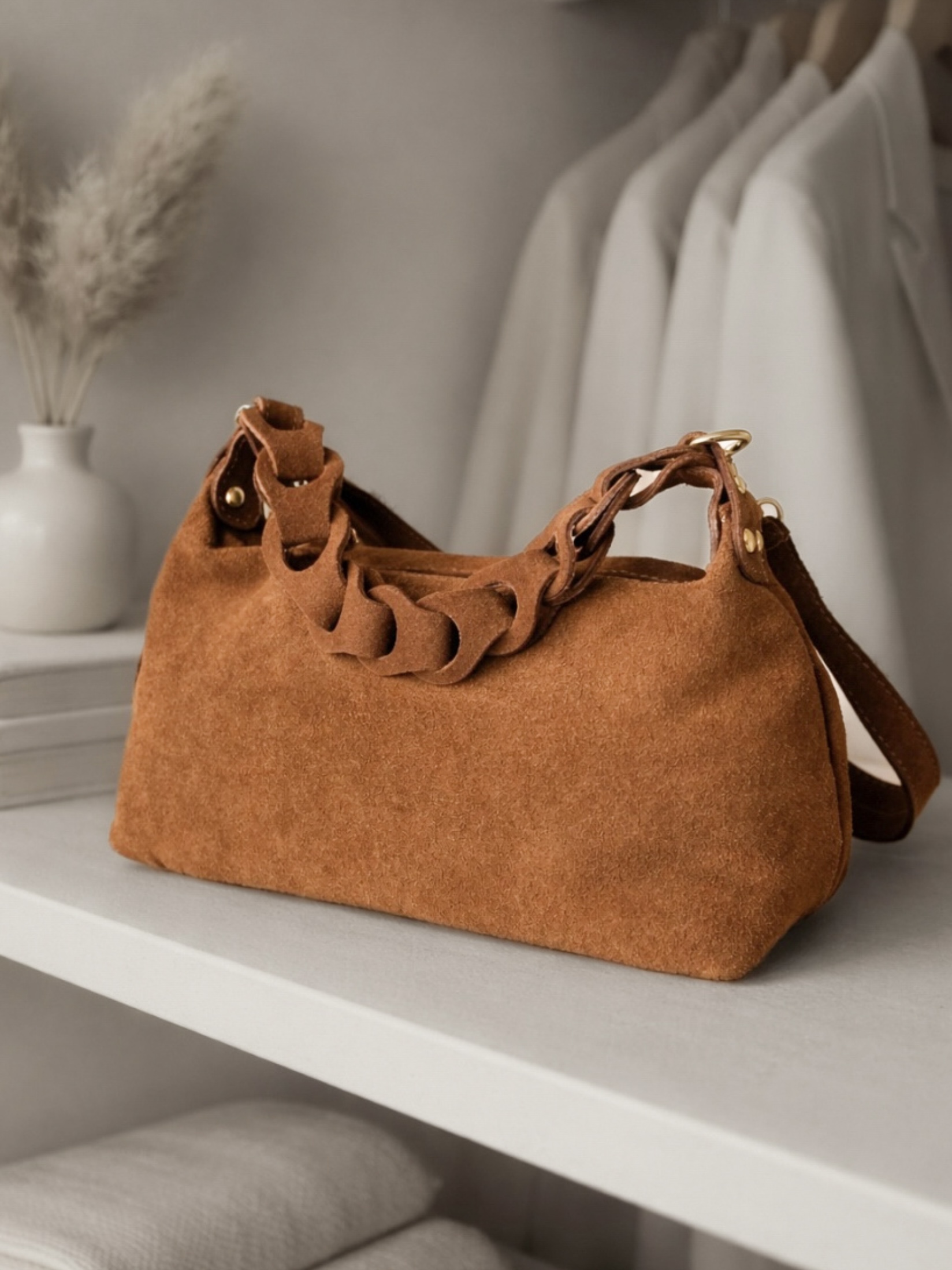 Hnedá semišová mini kabelka HASELVI Veľkosť: ONESIZE