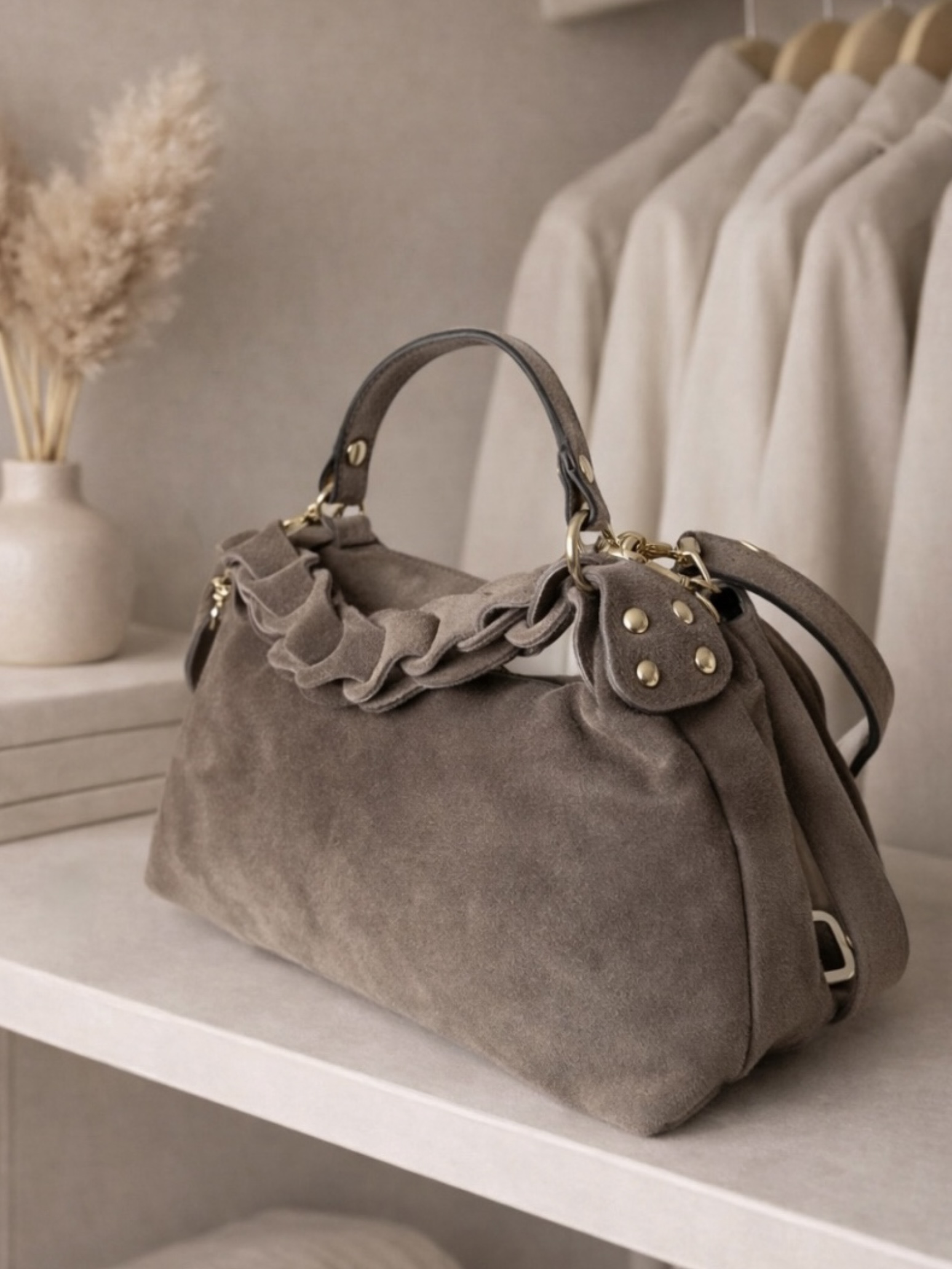 Béžová kožená brúsená mini kabelka HASELVI Veľkosť: ONESIZE