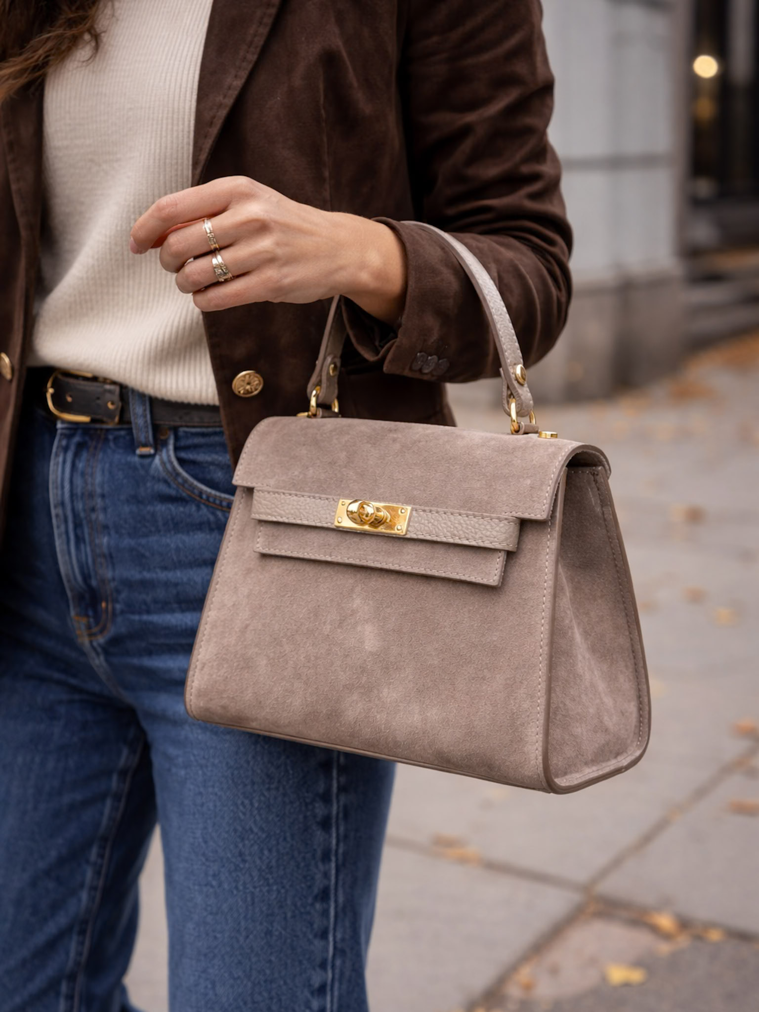 Béžová semišová kožená kabelka ZURELLY Veľkosť: ONESIZE