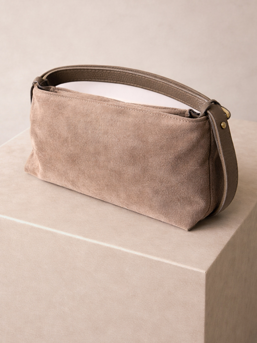 Béžová kožená semišová kabelka LENVANI Veľkosť: ONESIZE