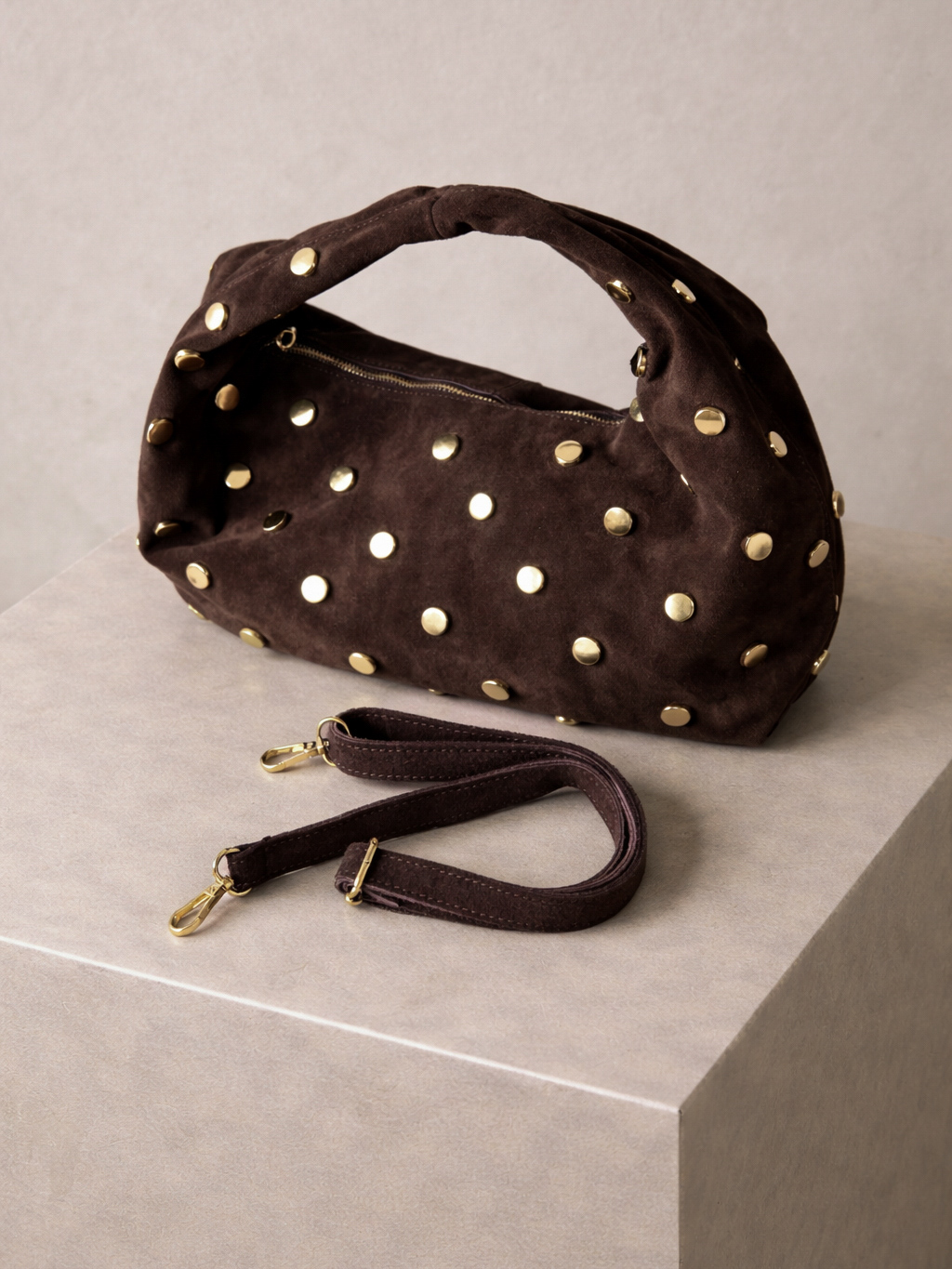 Hnedá kožená semišová kabelka FALUTA Veľkosť: ONESIZE