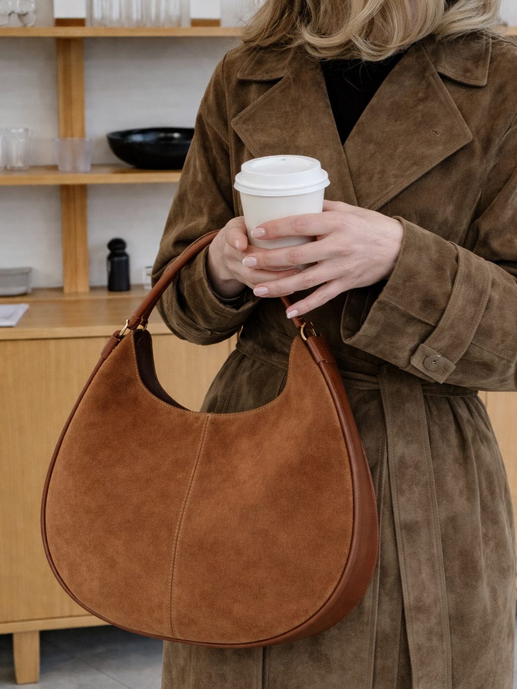 Hnedá kožená semišová kabelka KRAVELY Veľkosť: ONESIZE