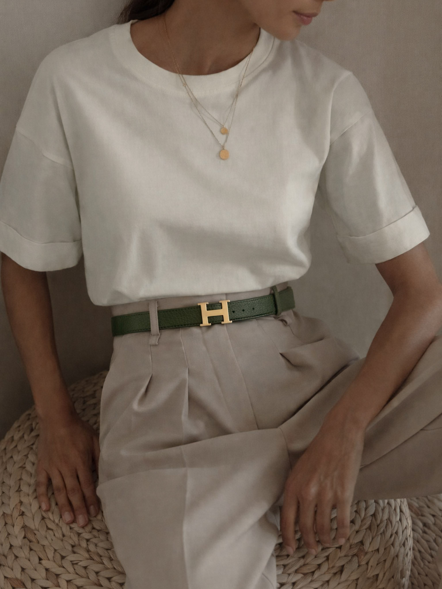 Kaki kožený opasok TUNARIO Veľkosť: 90 cm