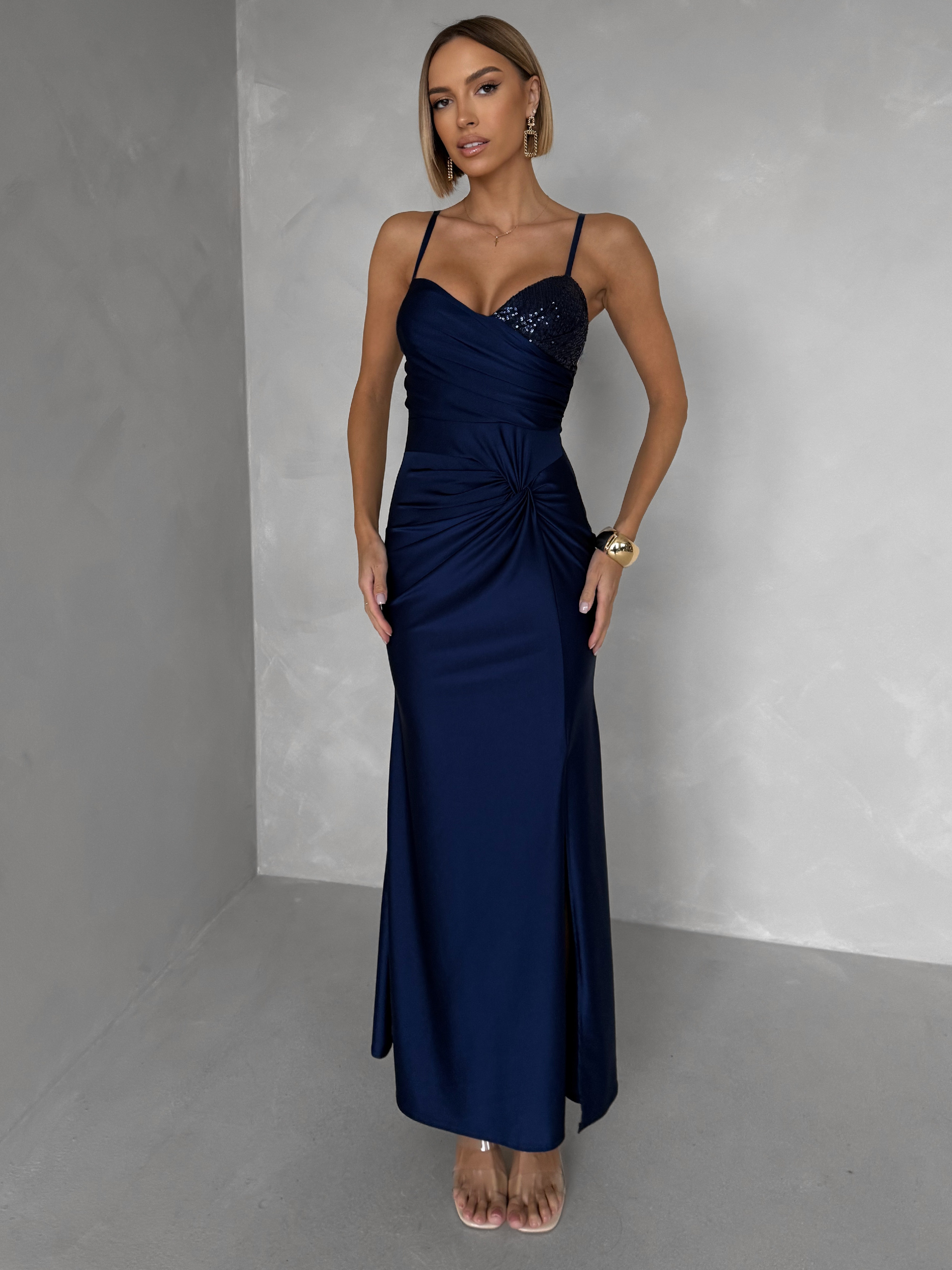 Tmavomodré spoločenské dlhé šaty ALVEA Veľkosť: ONESIZE