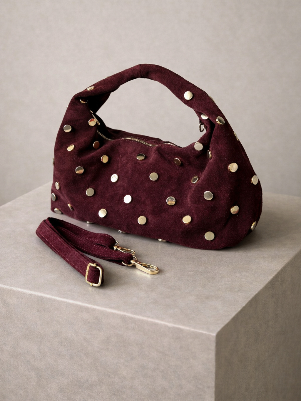 Vínová kožená semišová kabelka FALUTA Veľkosť: ONESIZE