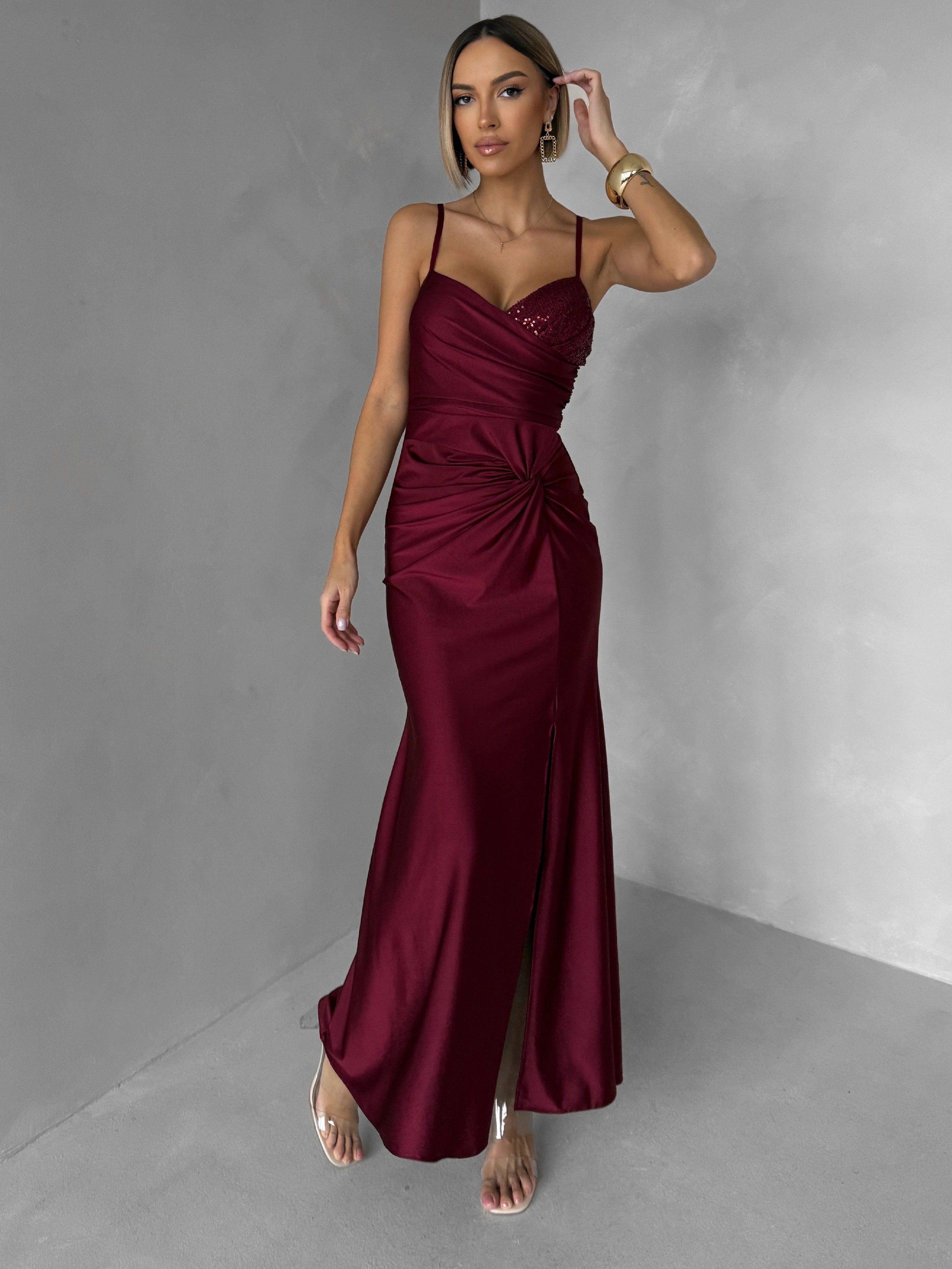 Vínové spoločenské dlhé šaty ALVEA Veľkosť: ONESIZE