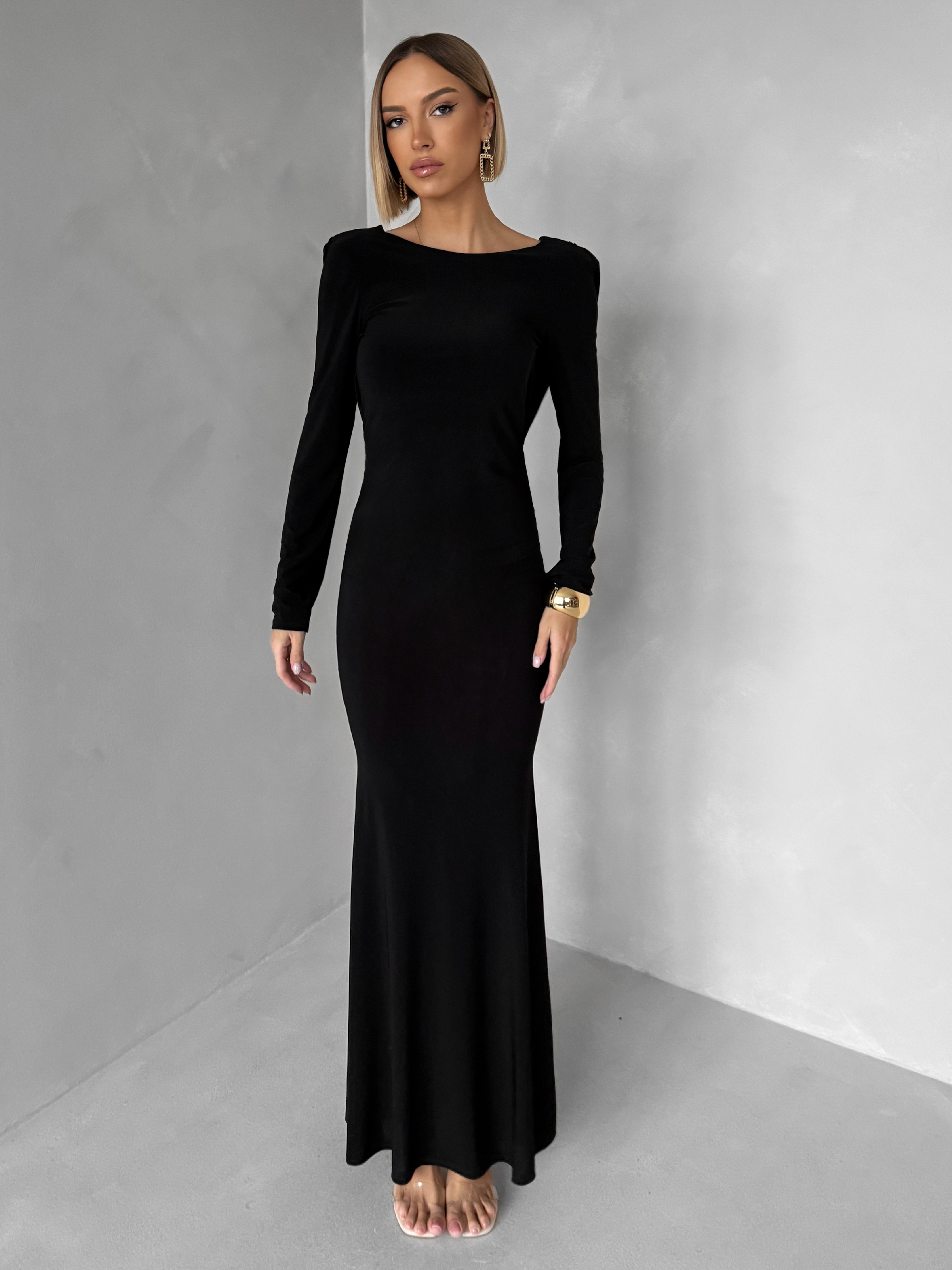 Čierne jednoduché spoločenské dlhé šaty MORIEL Veľkosť: ONESIZE