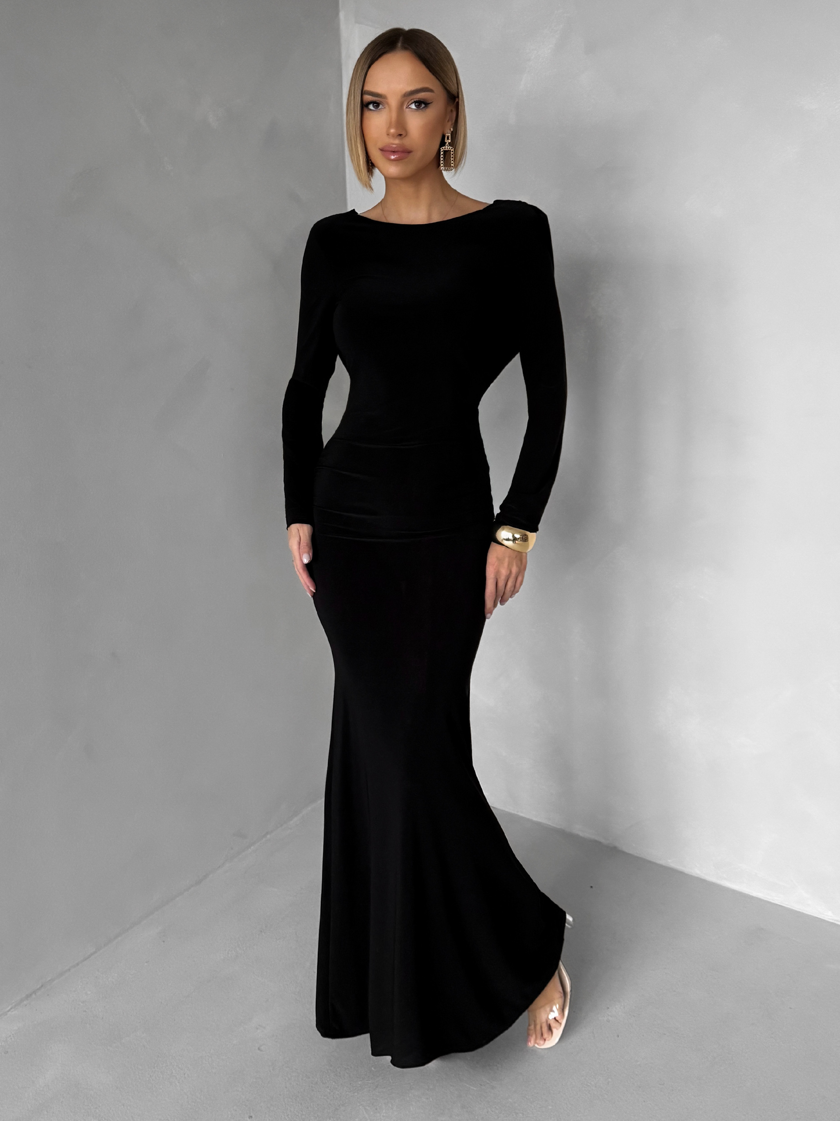 Čierne jednoduché spoločenské dlhé šaty MORIEL Veľkosť: ONESIZE