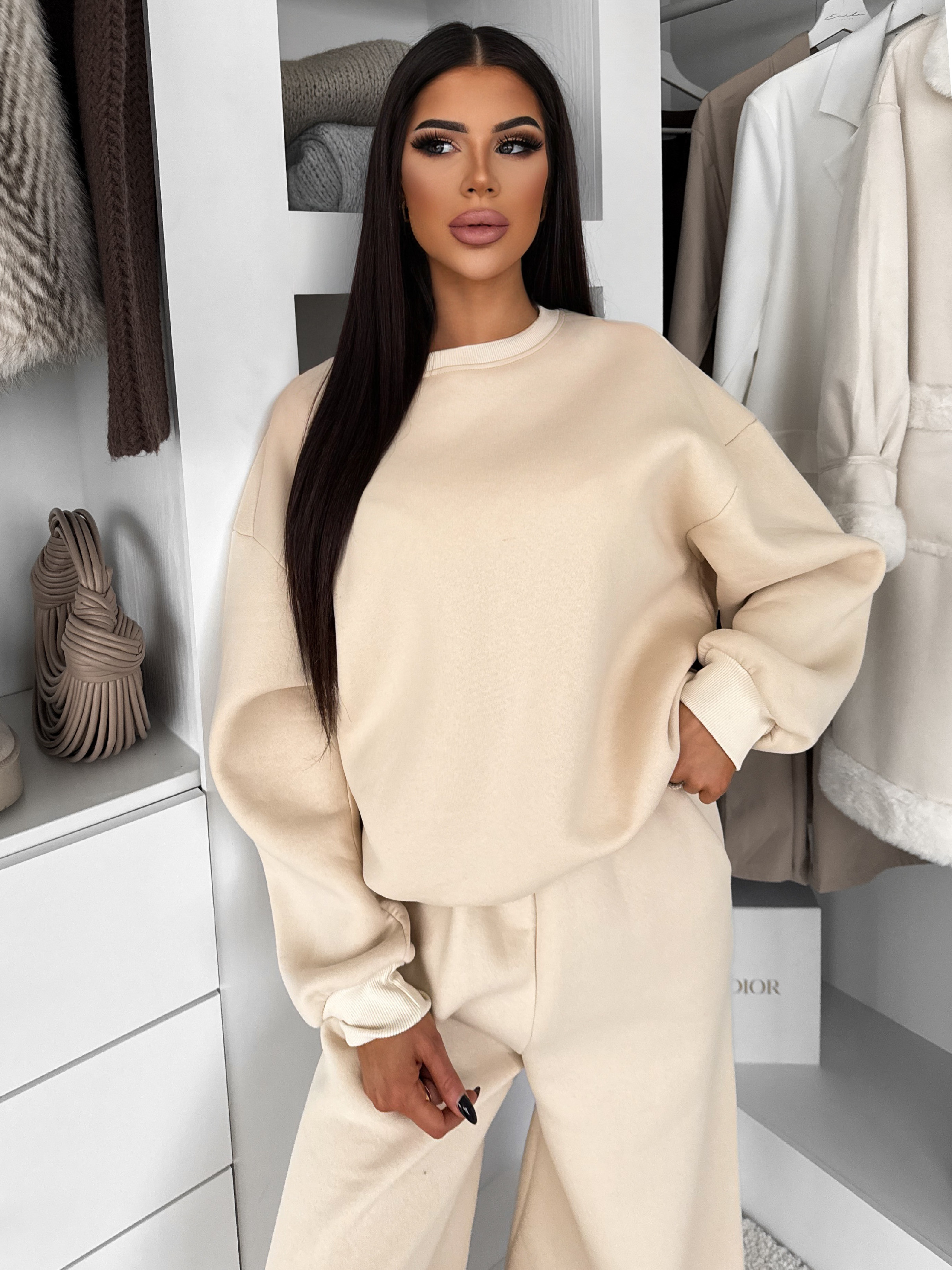 Krémová bavlnená zateplená oversize mikina LOFARI Veľkosť: ONESIZE