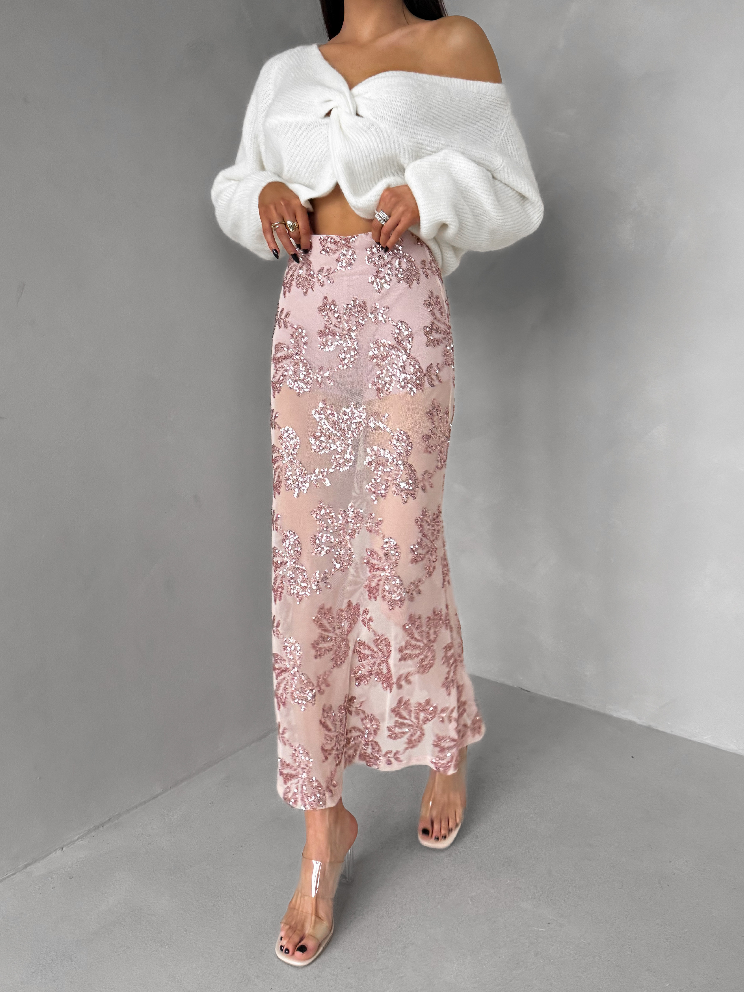 Ružová elegantná midi sukňa FASKORO Veľkosť: ONESIZE