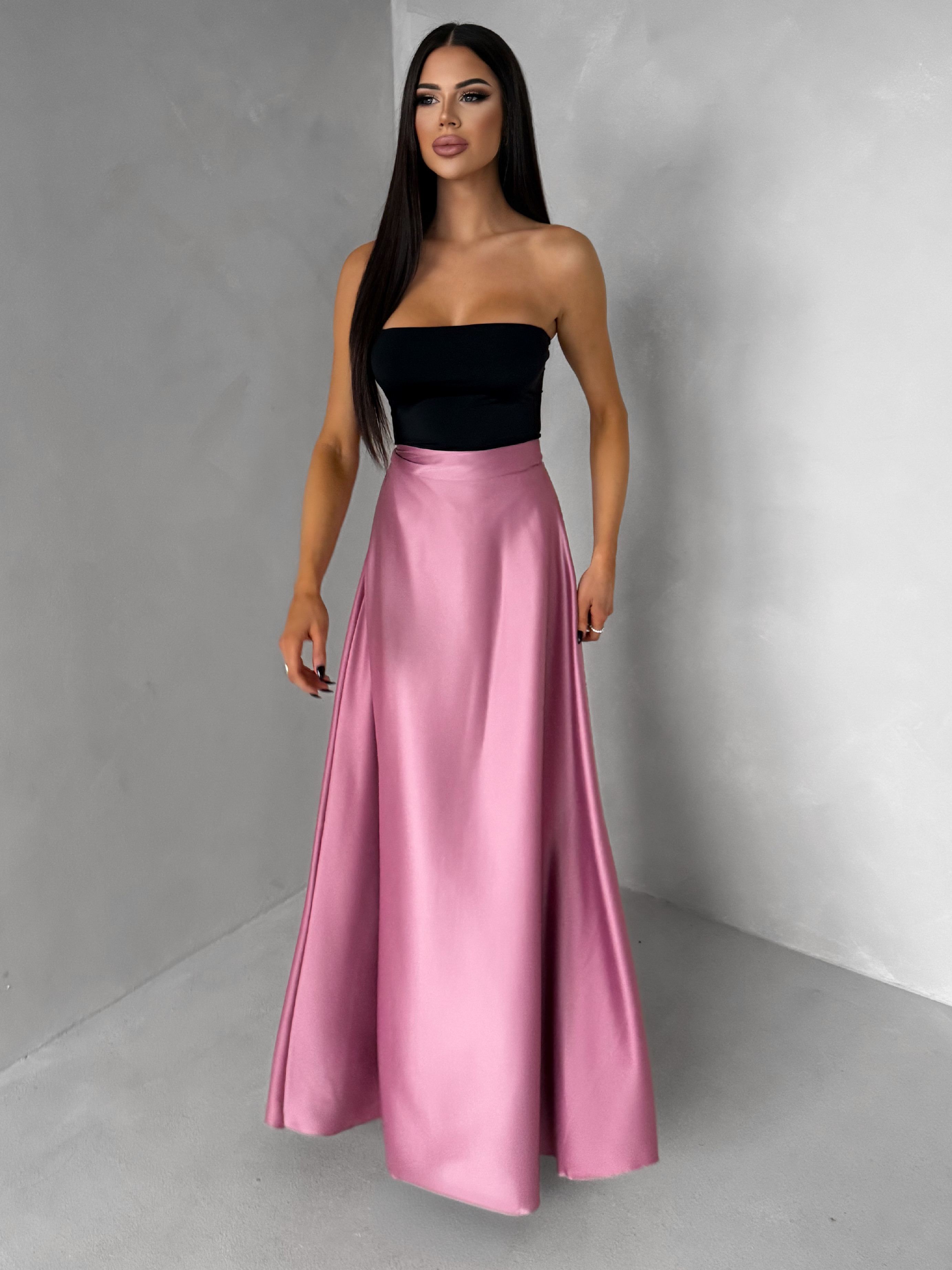 Staroružová saténová dlhá maxi zavinovacia sukňa DENISSE Veľkosť: ONESIZE