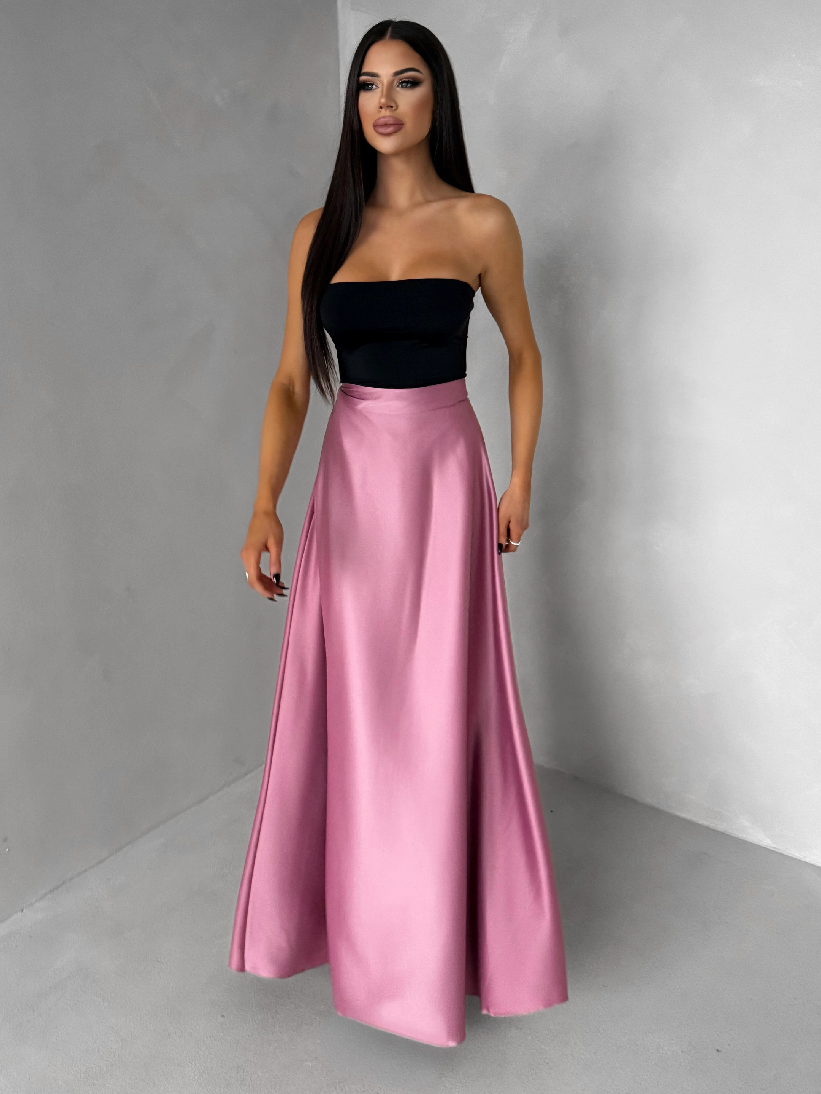 Staroružová saténová dlhá maxi zavinovacia sukňa DENISSE Veľkosť: ONESIZE