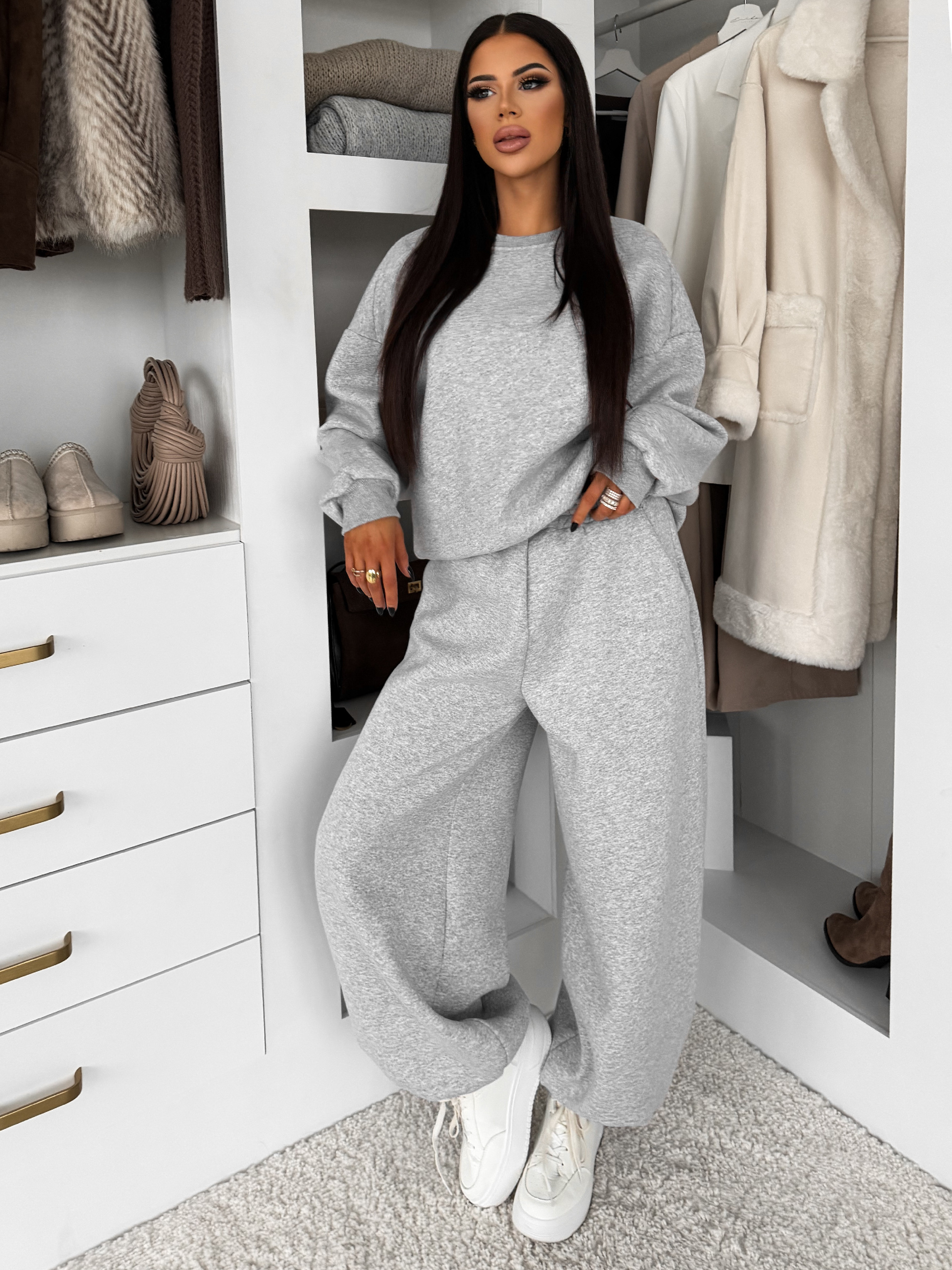 Šedé bavlnené zateplené tepláky TAVELYS Veľkosť: ONESIZE