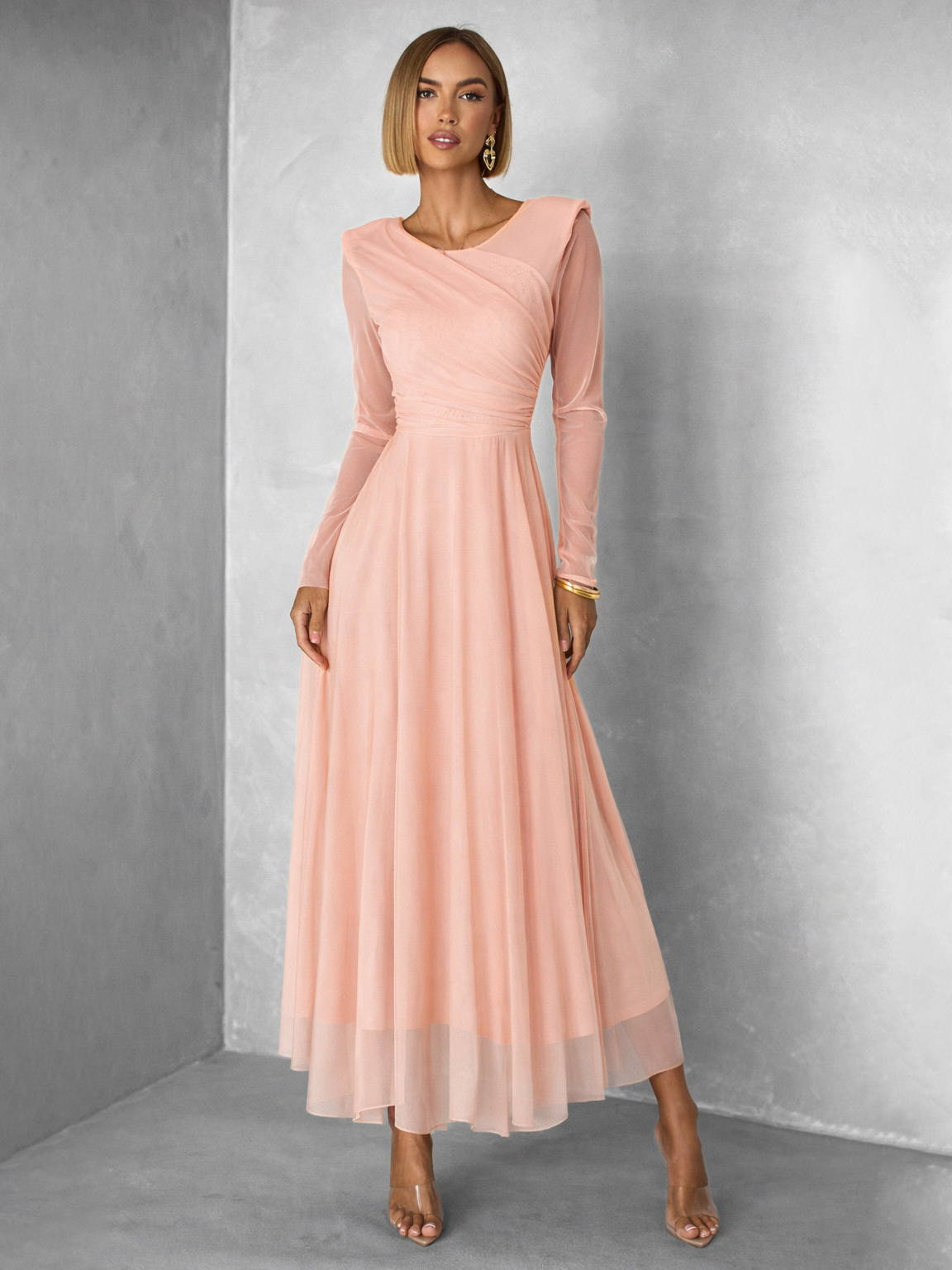 Marhuľové tylové spoločenské šaty ASHER Veľkosť: ONESIZE