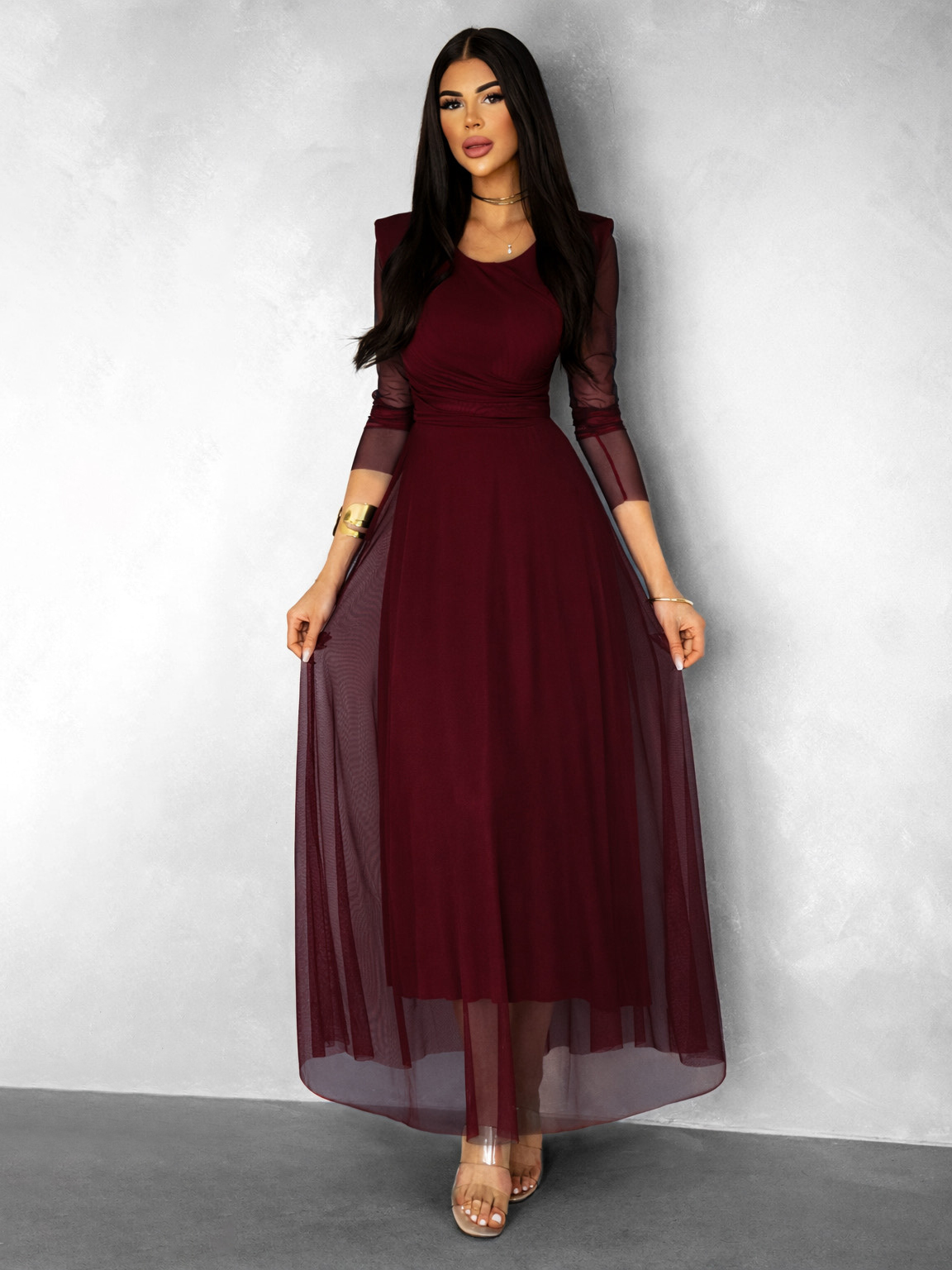 Vínové tylové spoločenské šaty ASHER Veľkosť: ONESIZE