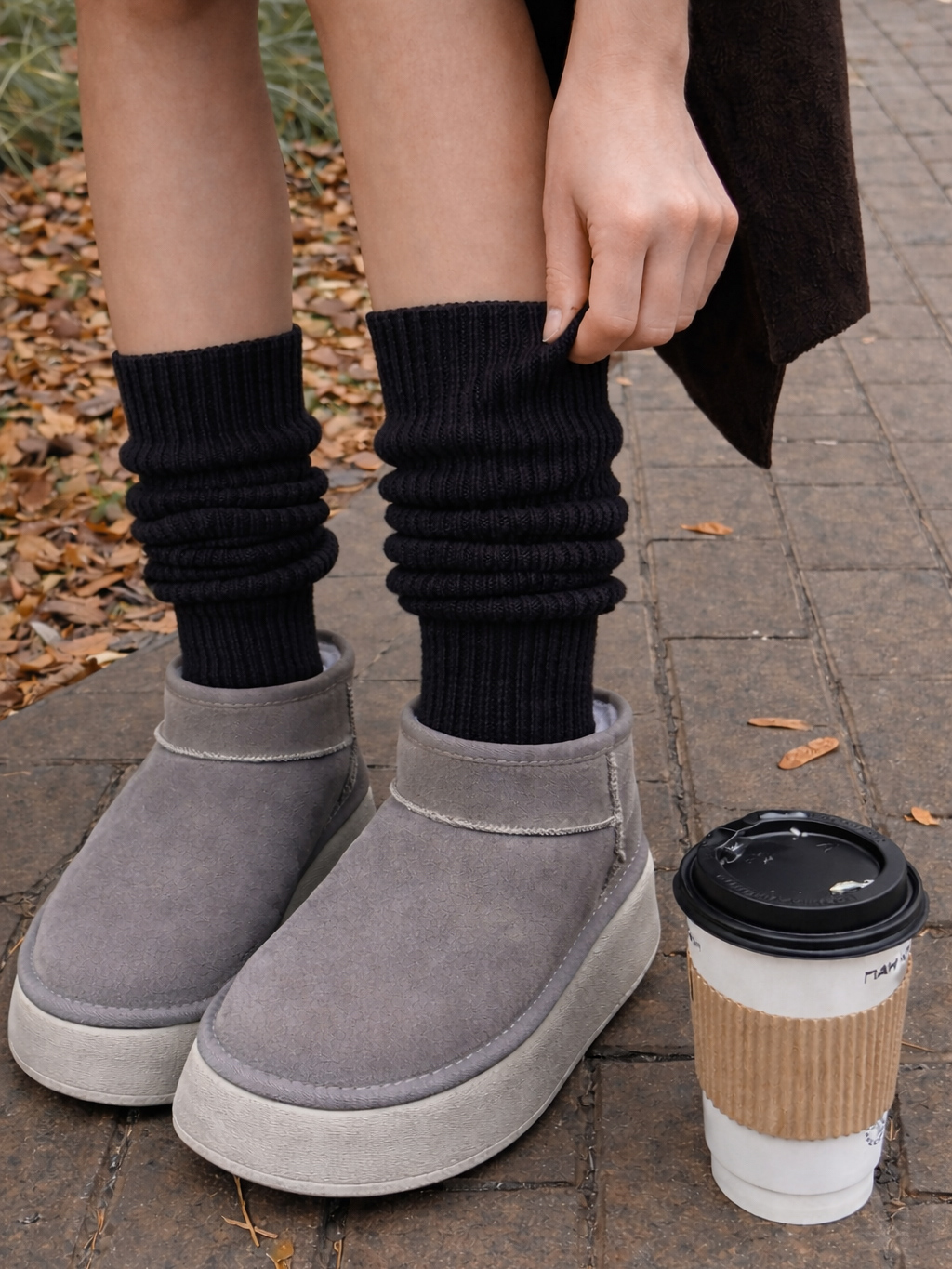 Čierne vlnené vysoké ponožky RENVILO Veľkosť: 40-41