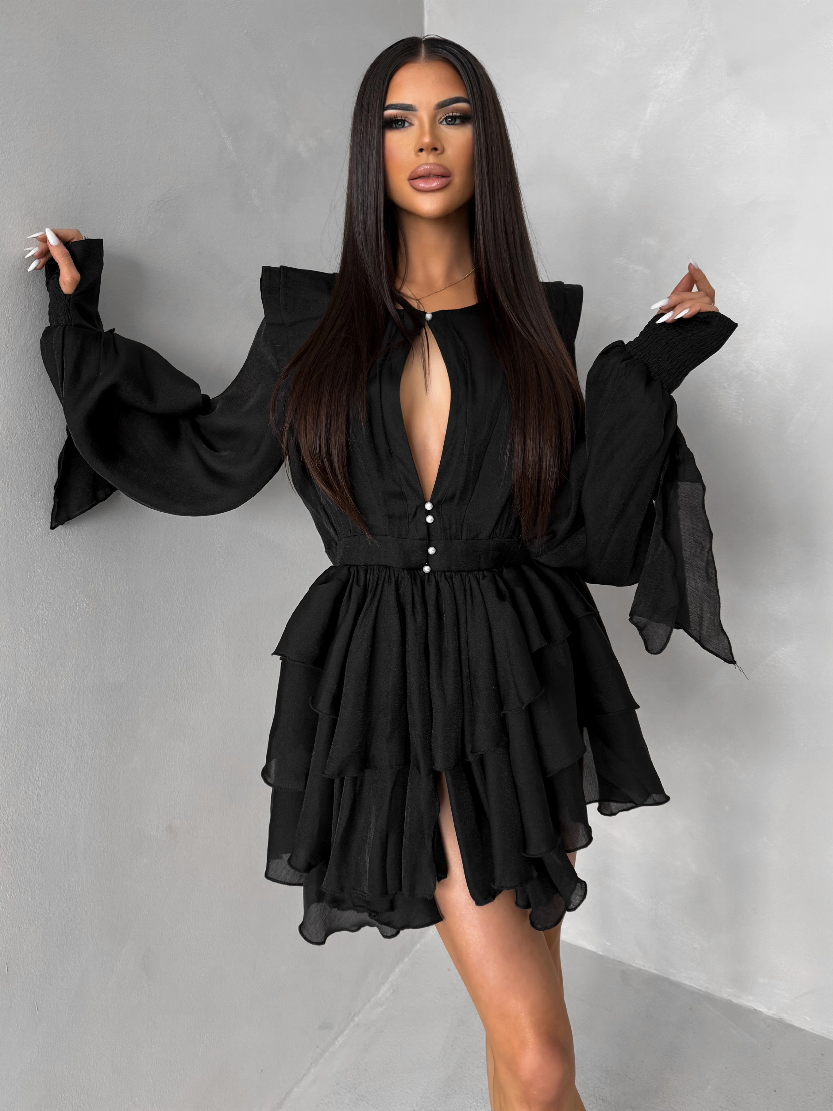 Čierne elegantné koktailové šaty DIVINE Veľkosť: ONESIZE