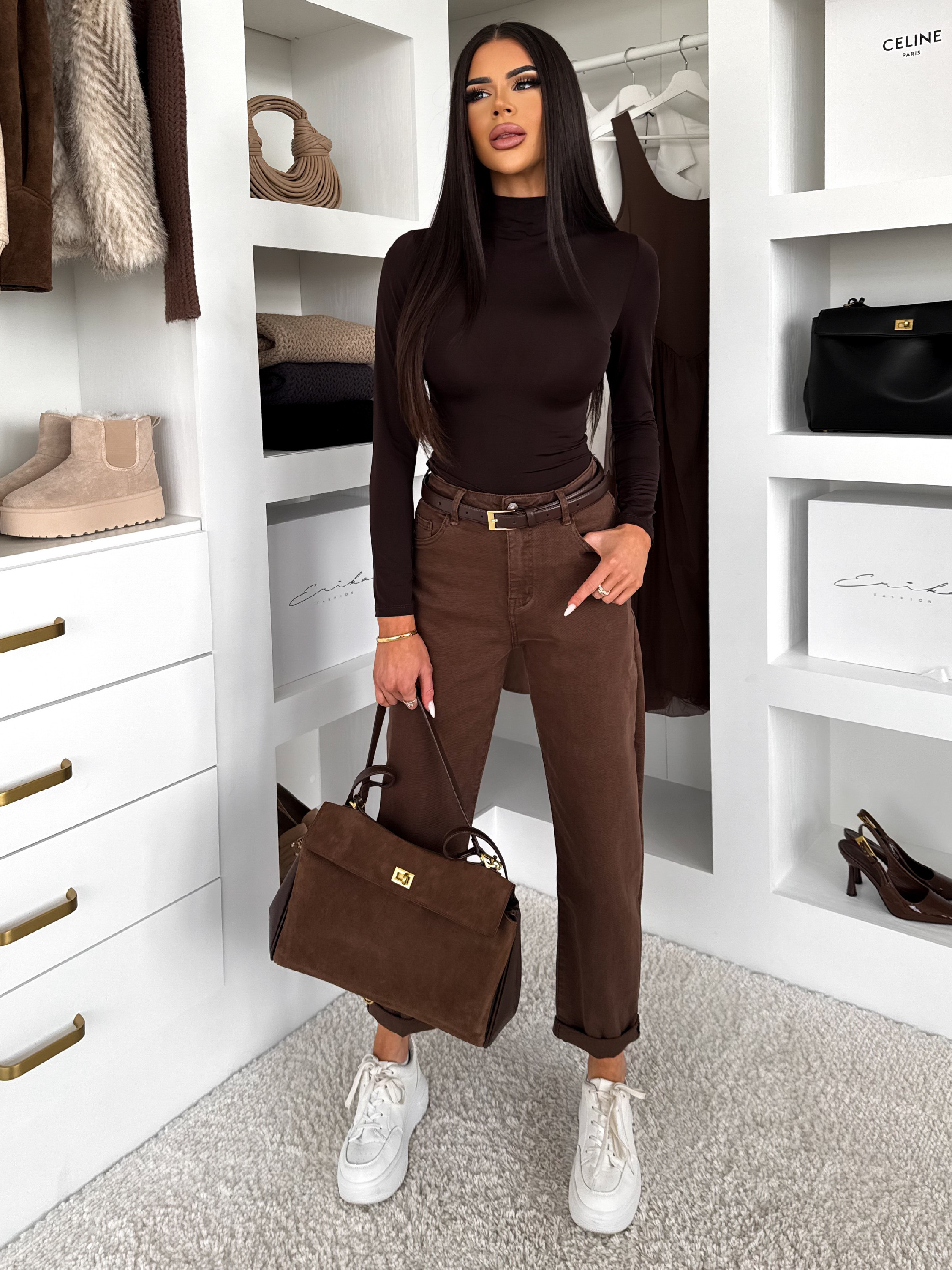 Hnedé pohodlné mom džínsy ROVENT Veľkosť: M