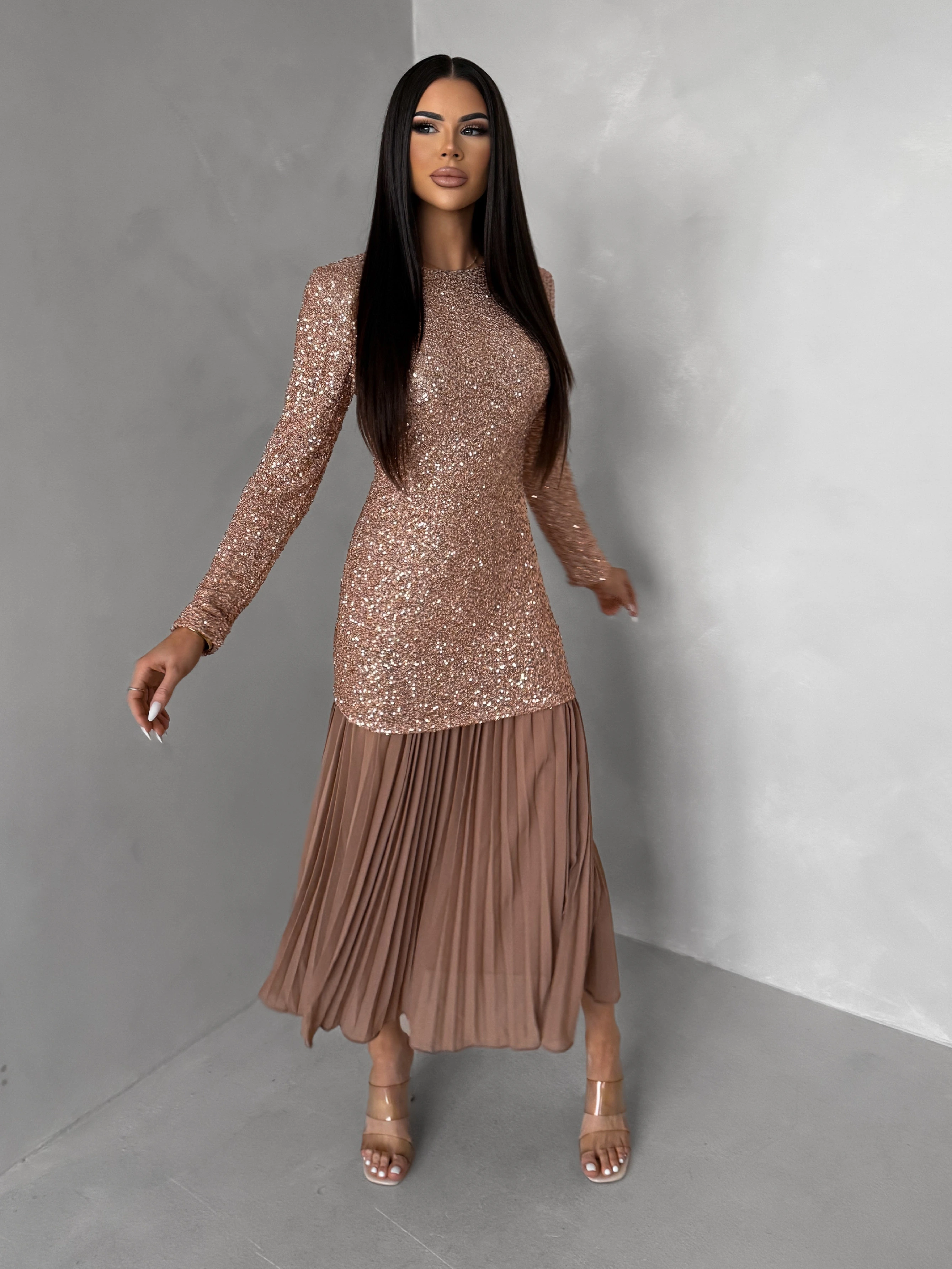 Staroružové spoločenské dlhé trblietavé šaty TARGET Veľkosť: M/L