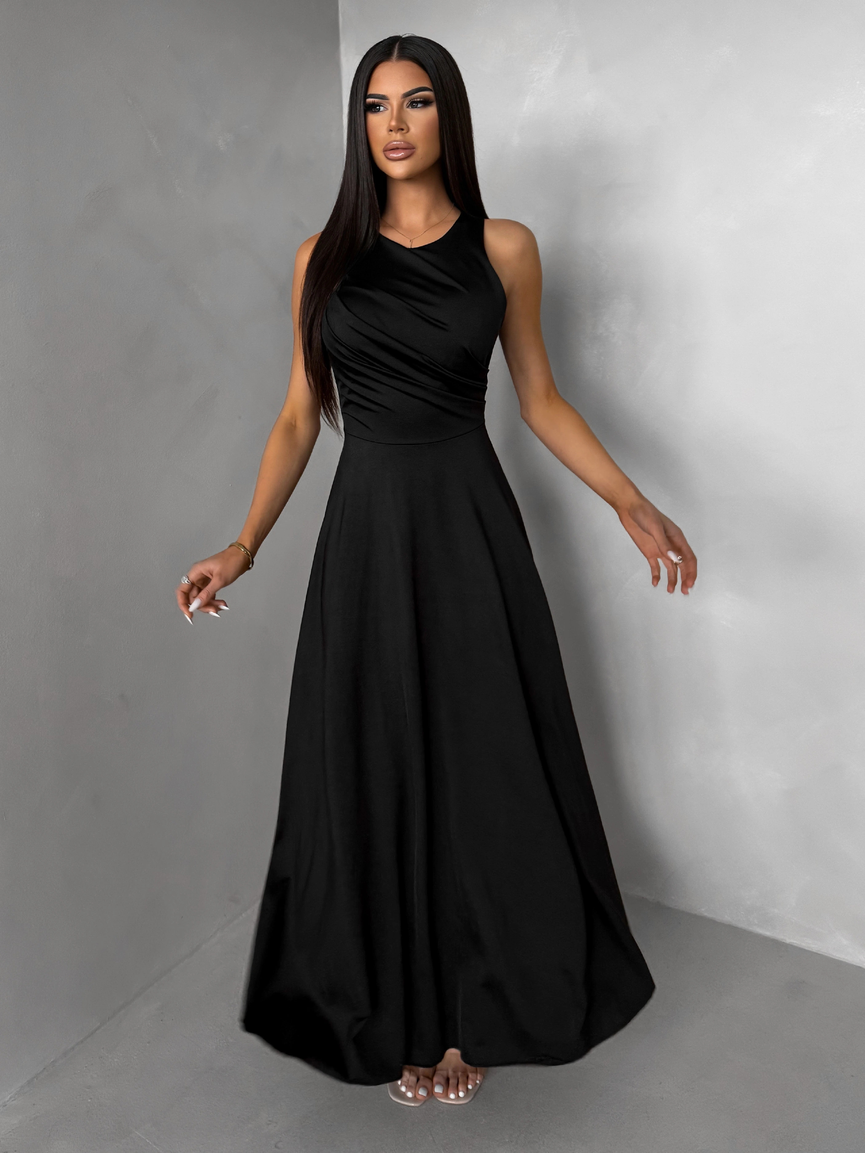 Čierne spoločenské jednoduché dlhé šaty TEMIRA Veľkosť: ONESIZE